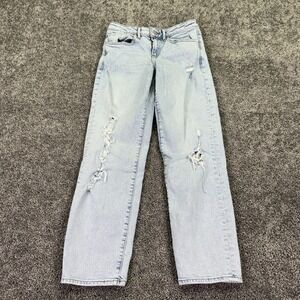 Express Jeans Womens 0 Blue Boyfriend Mid Rise Distressed Denim Light Wash City